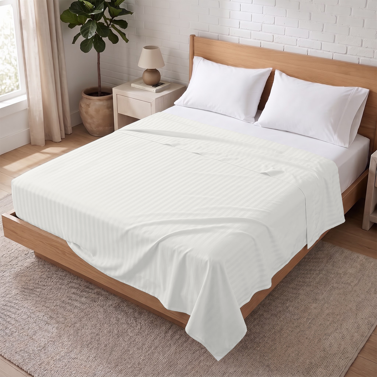 Ivory Stripe 600 Thread Count Flat Sheet | 100% Cotton Sateen