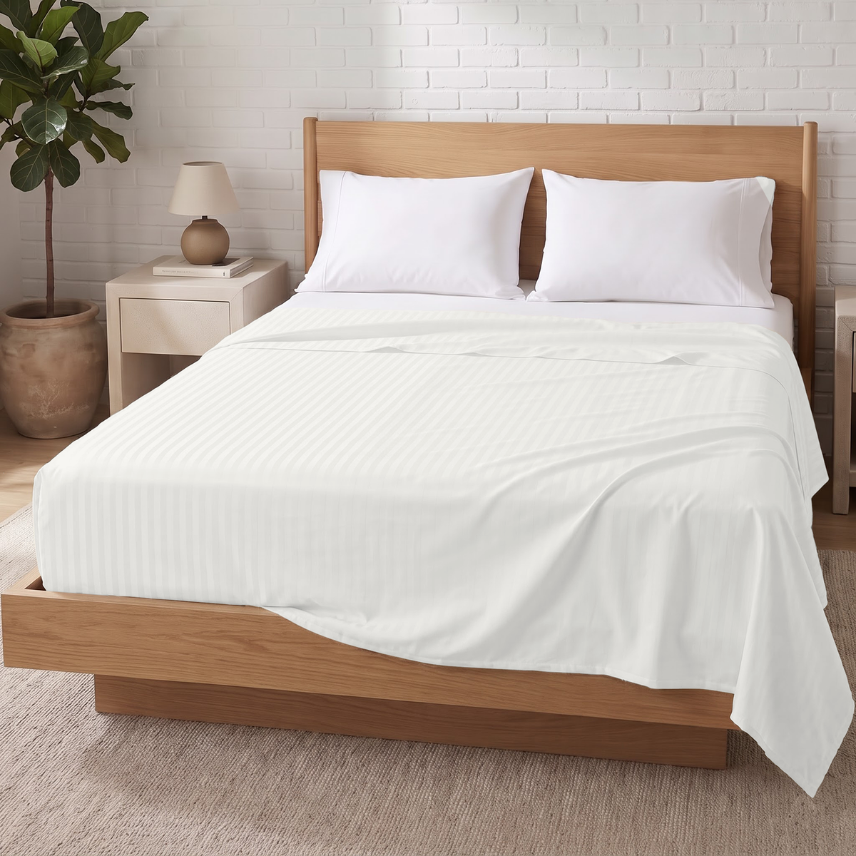 Ivory Stripe 600 Thread Count Flat Sheet | 100% Cotton Sateen