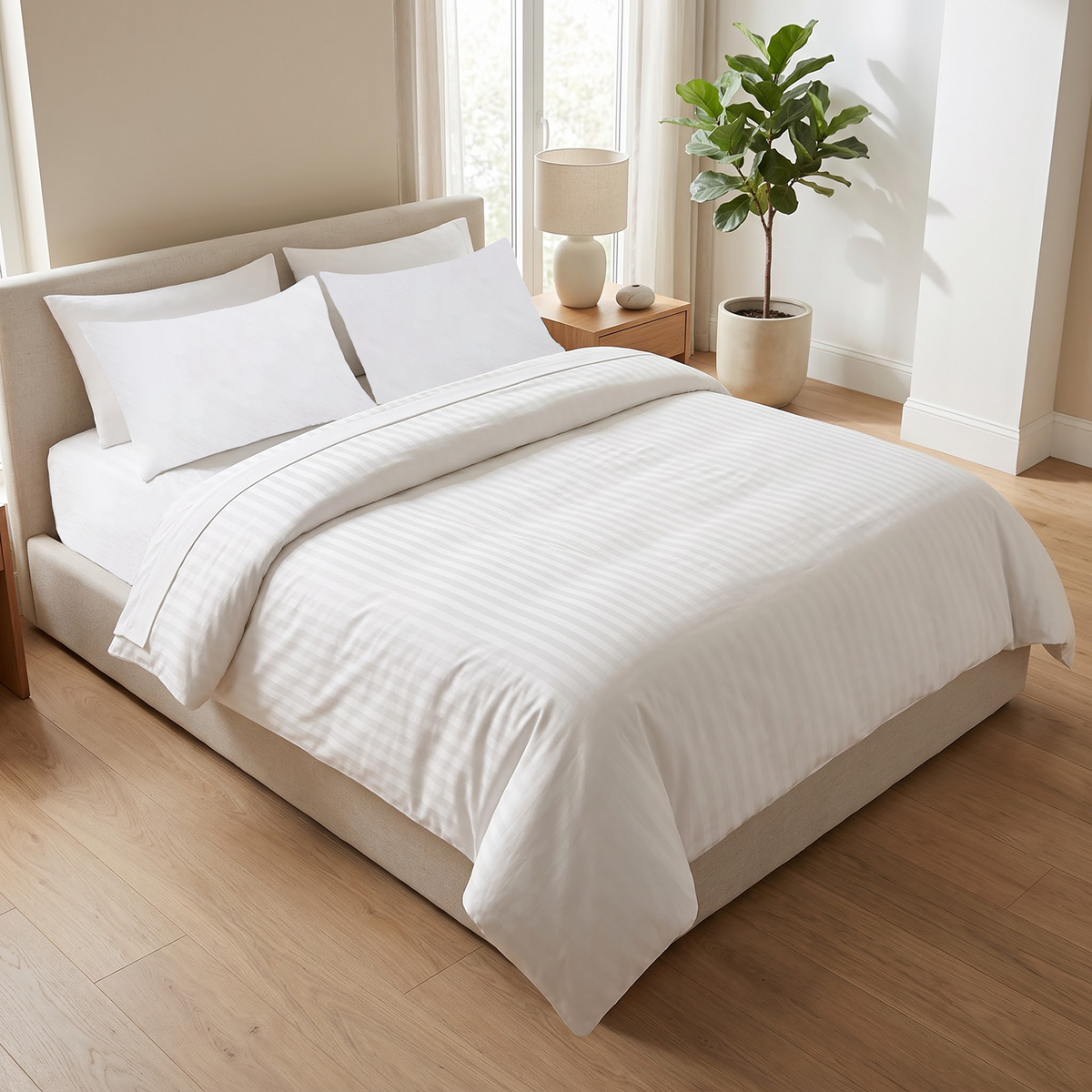 Ivory Stripe 600 Thread Count Duvet Cover | 100% Cotton Sateen