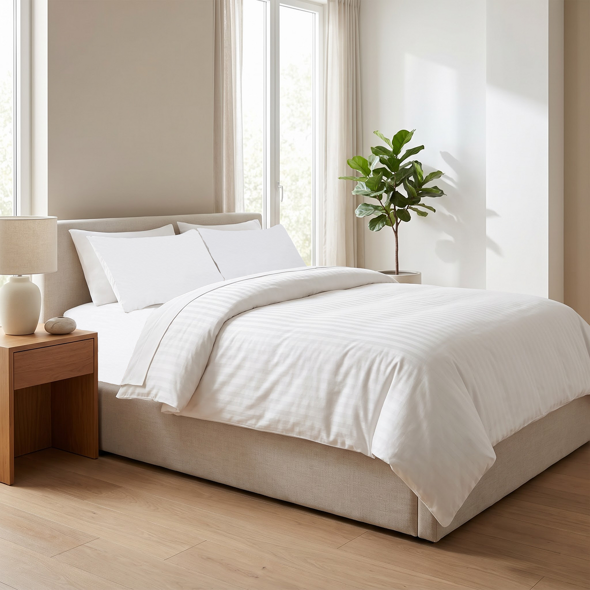 Ivory Stripe 600 Thread Count Duvet Cover | 100% Cotton Sateen