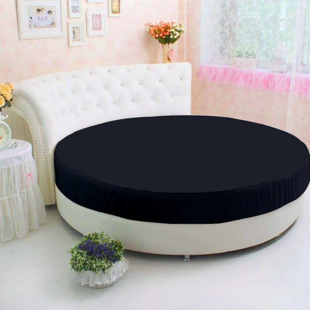 Navy Blue Round Fitted Sheet solid sateen comfy