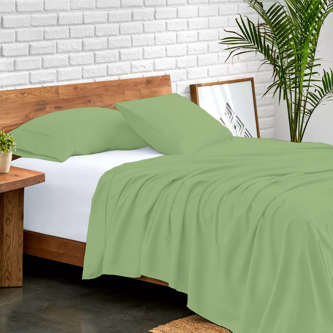 Sage Green Flat Sheet with Pillowcase Bliss Solid Sateen