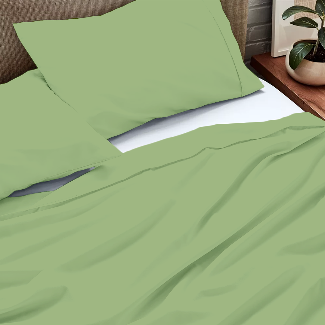 Sage Green Flat Sheet with Pillowcase Bliss Solid Sateen