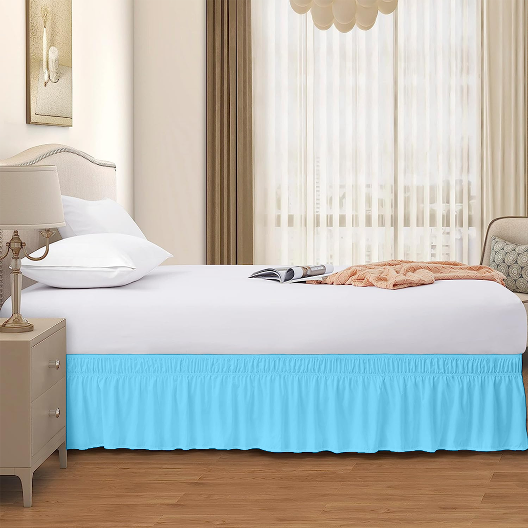Light Blue Wrap Around Bed Skirt Solid Comfy Sateen