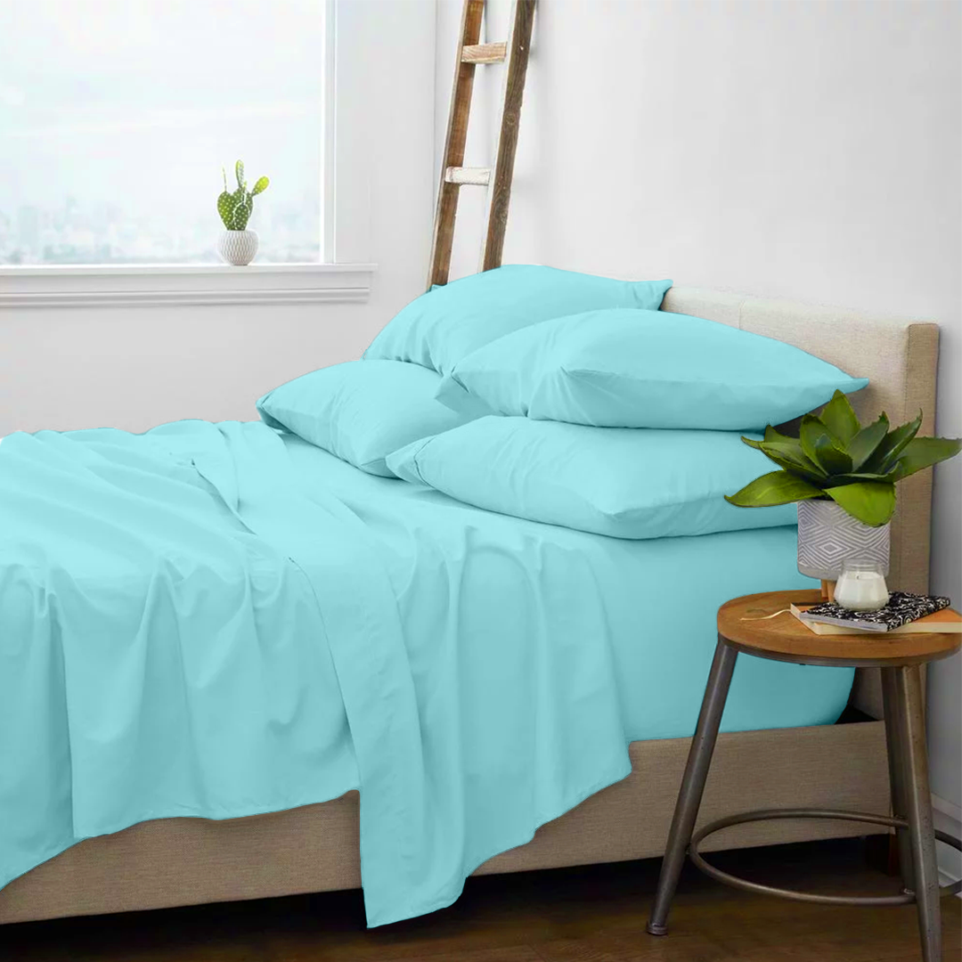 Light Blue Sheet Set with Extra Pillowcase Solid Bliss Sateen