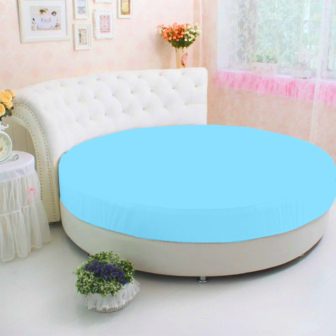Light Blue Round Fitted Sheet Only Comfy Solid Sateen