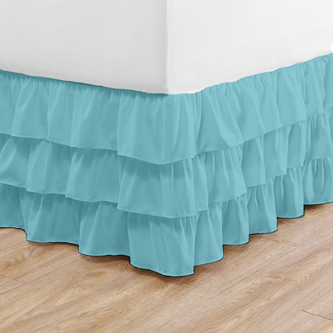 Light Blue Multi Ruffle Bed Skirt Comfy Solid