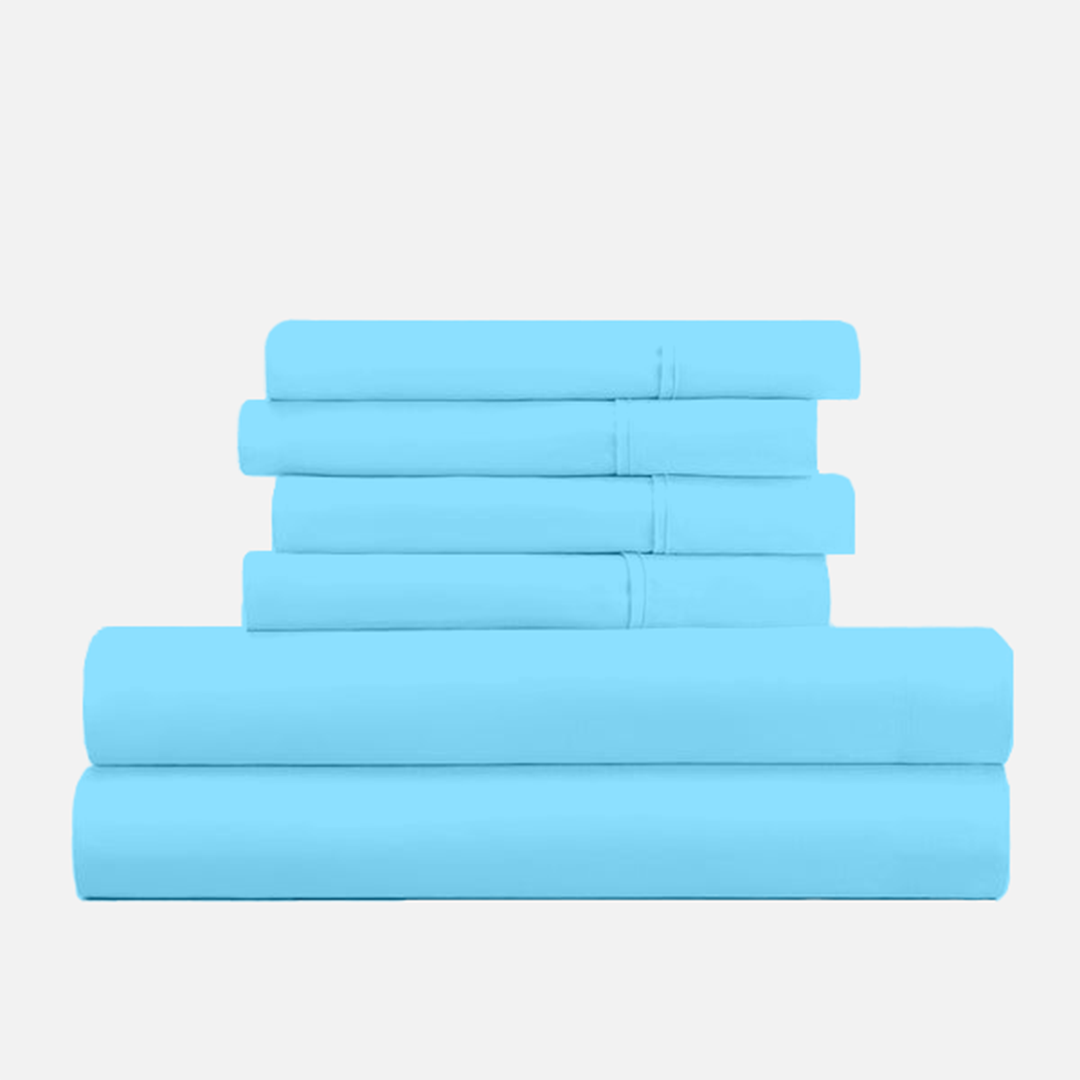 Light Blue Sheet Set with Extra Pillowcase Solid Bliss Sateen