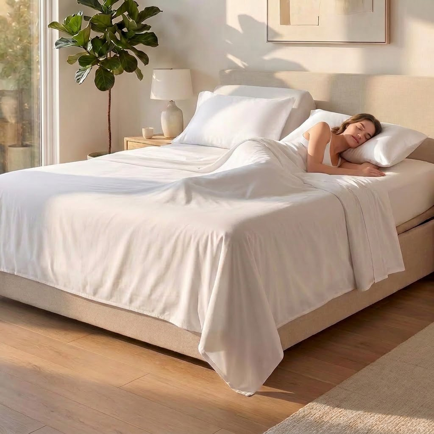 White Cotton Percale Top Split Bed Sheets
