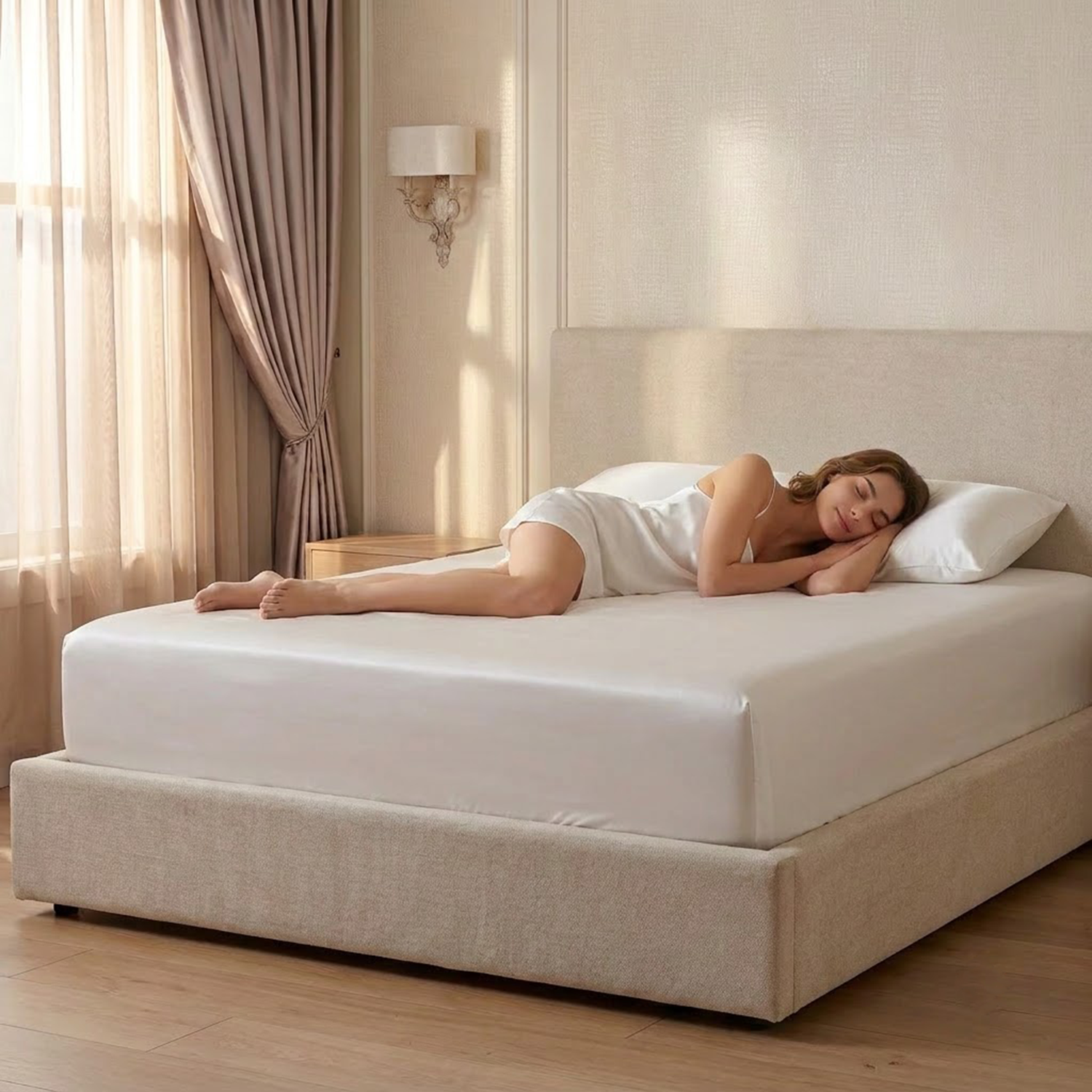 Natural White Mulberry Silk Fitted Sheet Only - 22 Momme