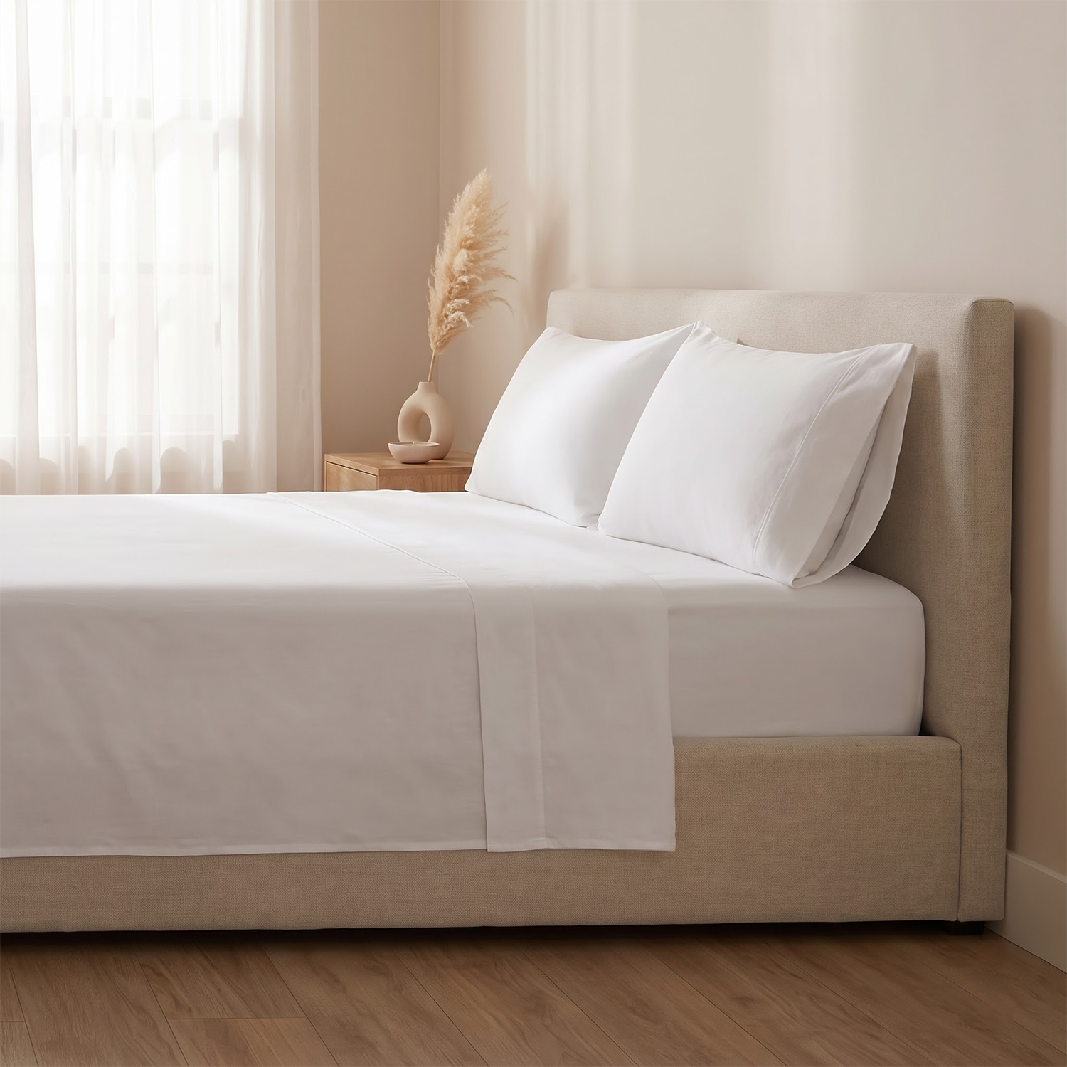 White Percale Cotton Flat Sheet & Pillowcase Set