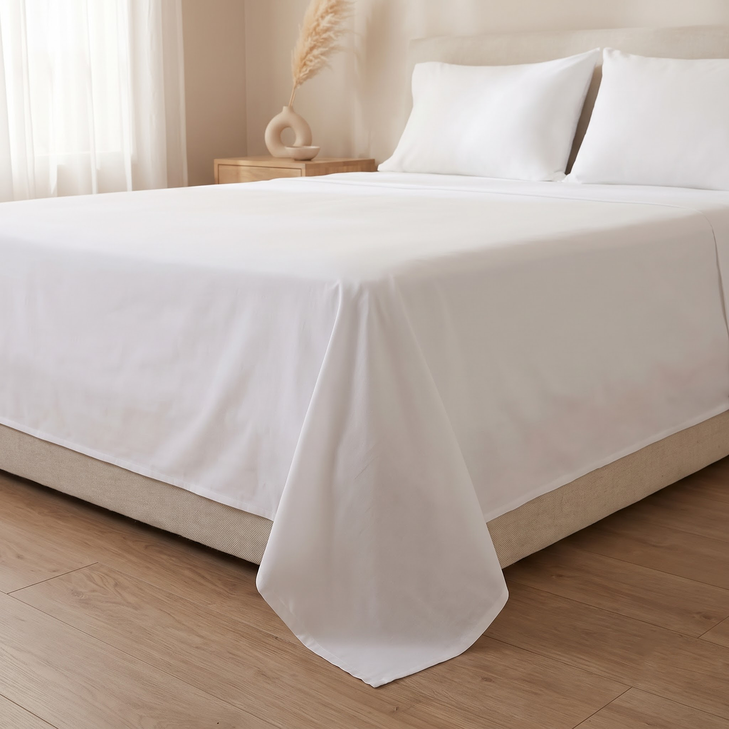White Percale Cotton Flat Sheet & Pillowcase Set
