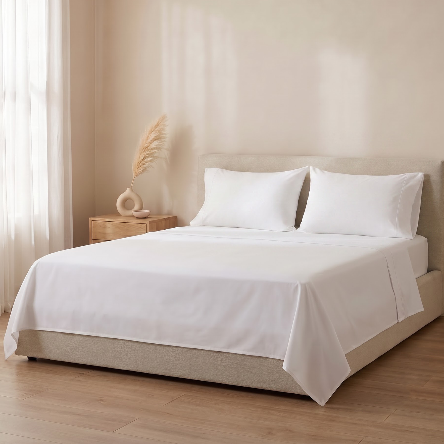 White Percale Cotton Flat Sheet & Pillowcase Set